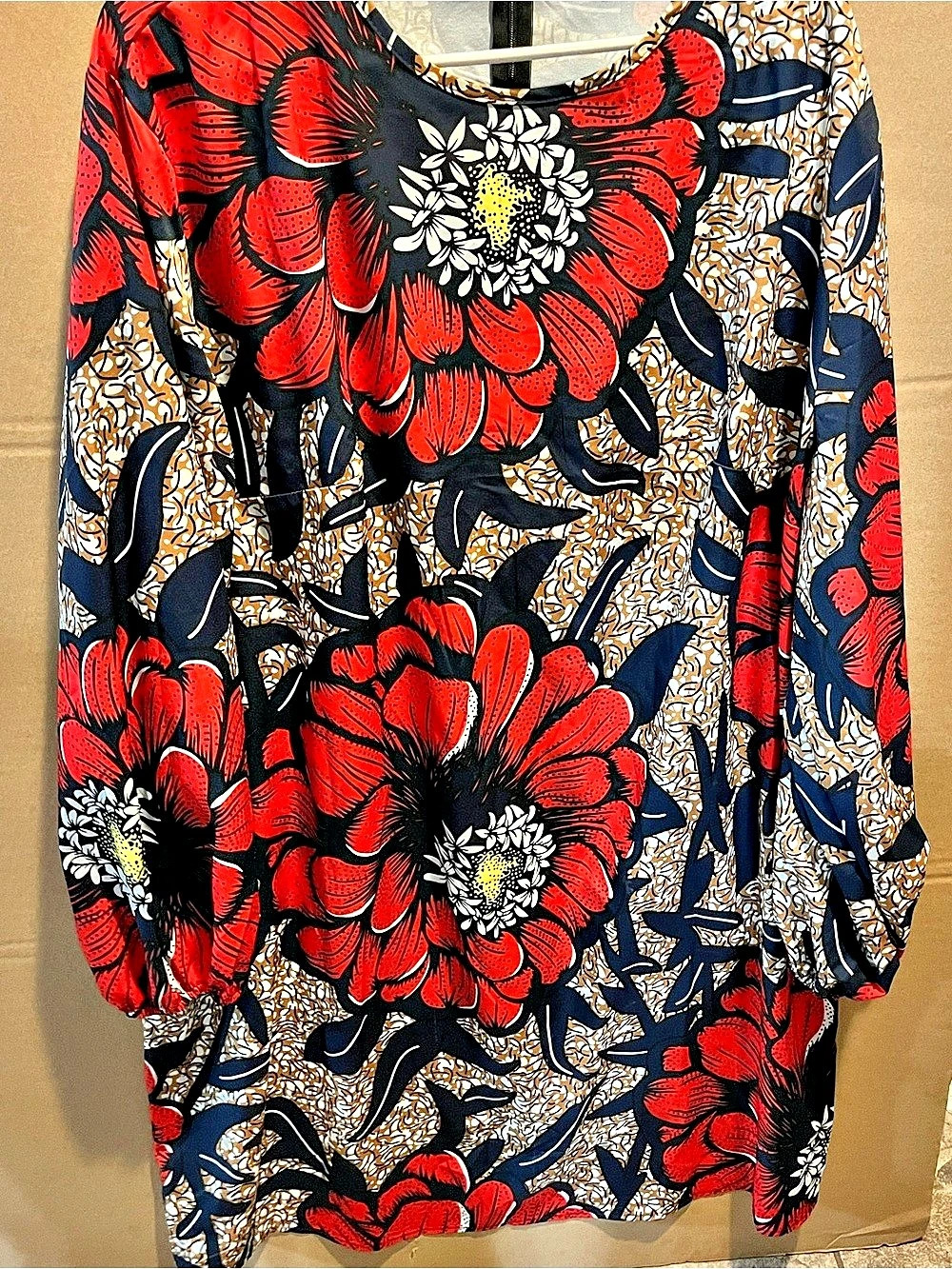 Floral Long Sleeve Tunic Red & Navy Size 4XL Like New
